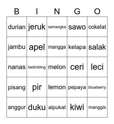 Indonesian Fruits Bingo Card