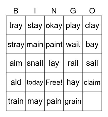 Vocabulary Bingo Card