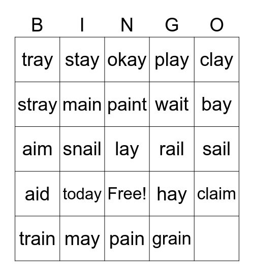 Vocabulary Bingo Card