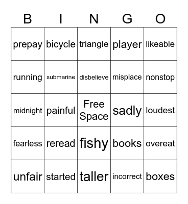 Vocabulary Bingo Card