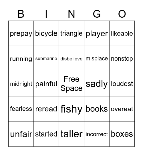 Vocabulary Bingo Card