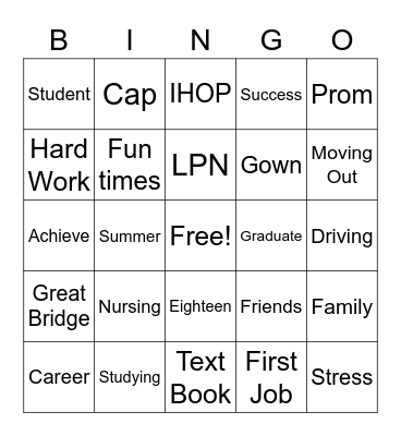 Graduation Bingo Card