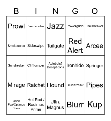 Megatron ark (B)ot (B)ingo Bingo Card