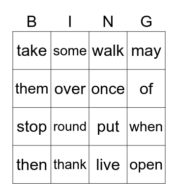 Dolch First Grade Set #2, Sight Words List 2 Bingo Card
