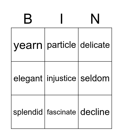 Vocabulary Bingo Card