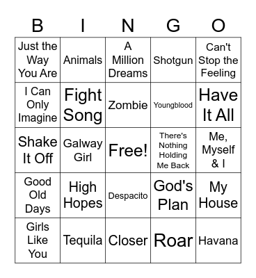 Songs Bingo Card