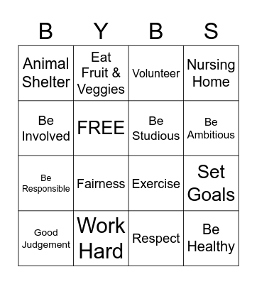 BE YOUR BEST SELF  Bingo Card