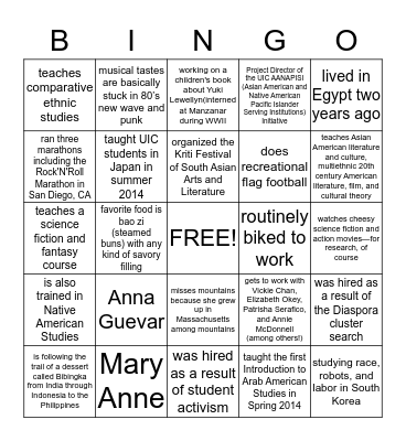 ASAM Faculty and Staff!  Bingo Card
