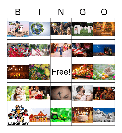 Holidays Bingo Card