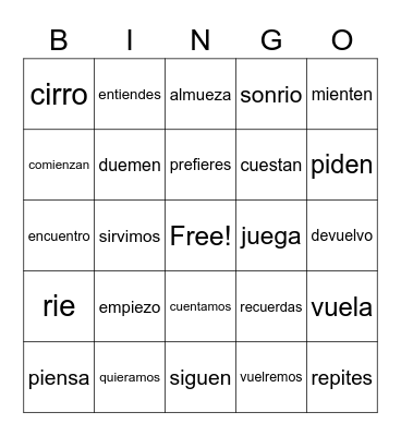 Spanish Bingo Card
