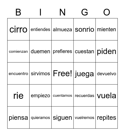 Spanish Bingo Card
