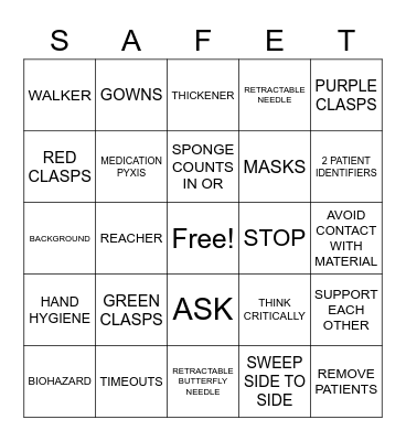 SAFETY BINGO Card