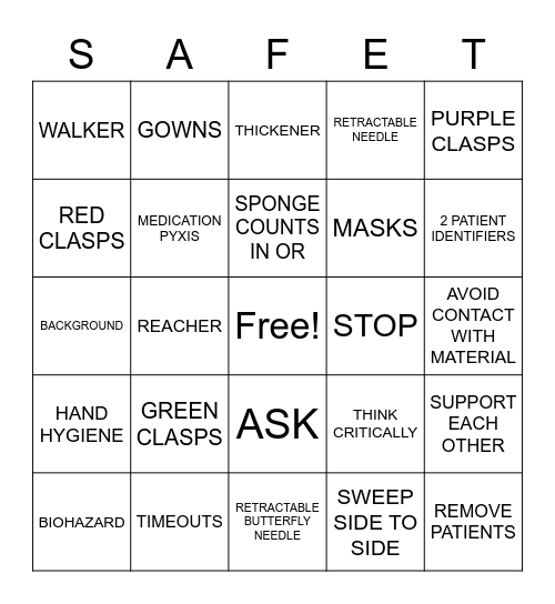 SAFETY BINGO Card