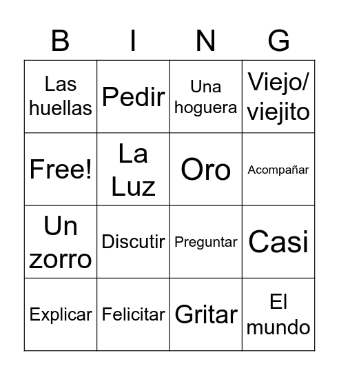 Spanish Bingo Card