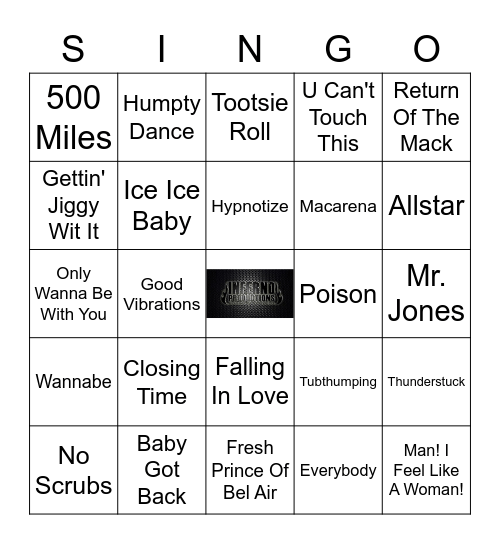 1990's SINGO Bingo Card