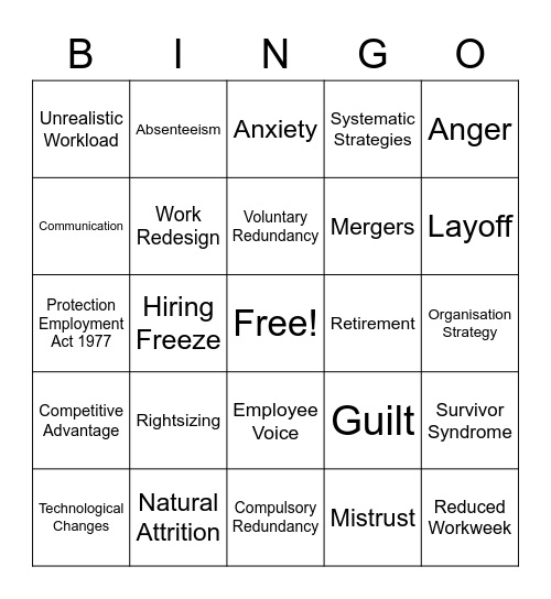 Organization Bingo Card
