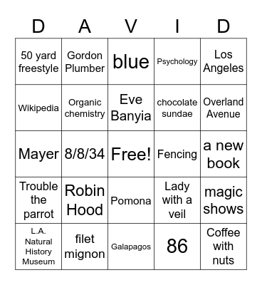 David Wark BINGO: A birthday celebration! Bingo Card