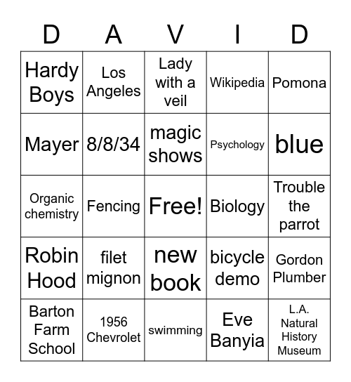 David Wark: A BINGO Celebration!! Bingo Card