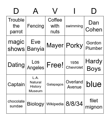 David Wark: A BINGO Celebration!! Bingo Card