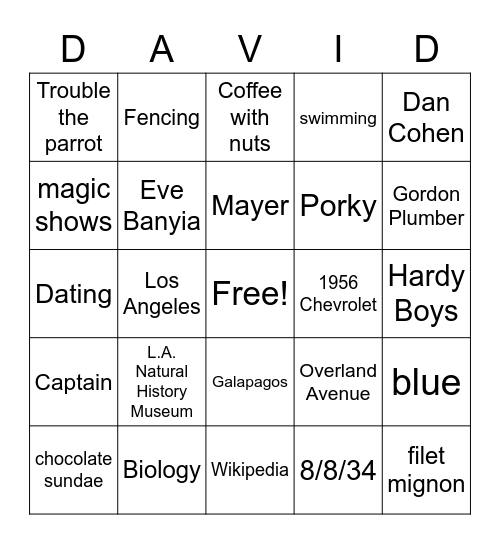 David Wark: A BINGO Celebration!! Bingo Card