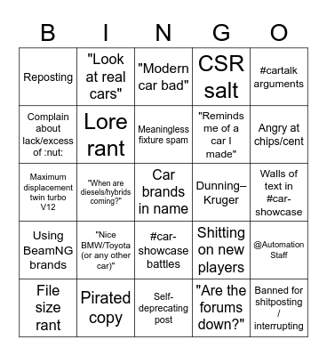 Official Automation Bingo Card