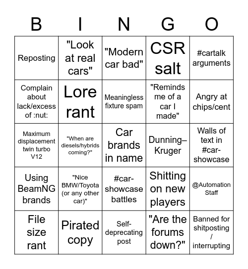Official Automation Bingo Card