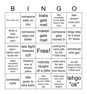 THE BOYS Bingo Card