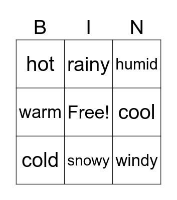 Weather Bingo Card