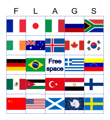 Flag - Guess and find Bingo Card