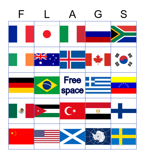 Flag - Guess and find Bingo Card