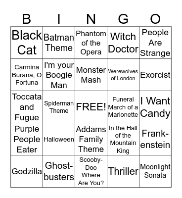 Halloween Songs Bingo Card