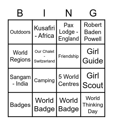 WAGGGS Bingo Card