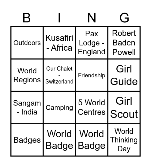 WAGGGS Bingo Card