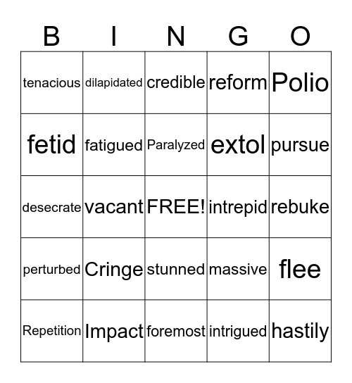 Vocabulary Word Review Bingo Card