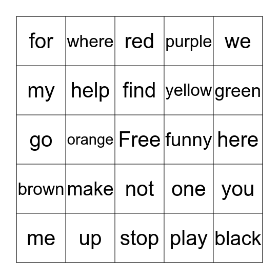 Baeley's Word Bingo Card