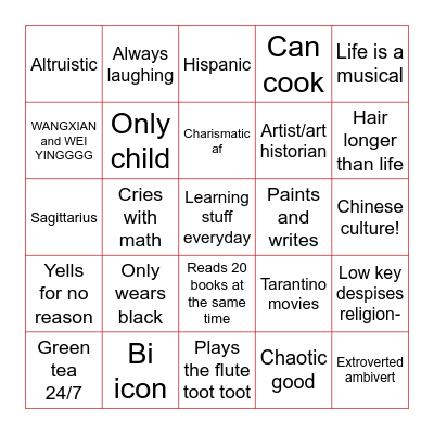 How alike are we?🥺 Bingo Card