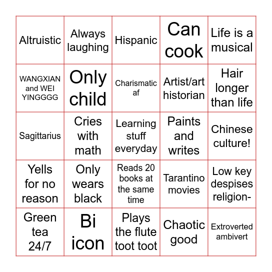 How alike are we?🥺 Bingo Card
