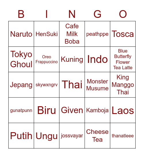 GUNPI Bingo Card