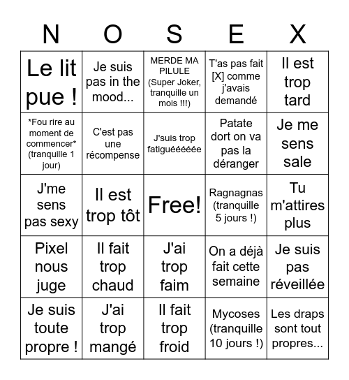 Bingo des excuses créatives Bingo Card