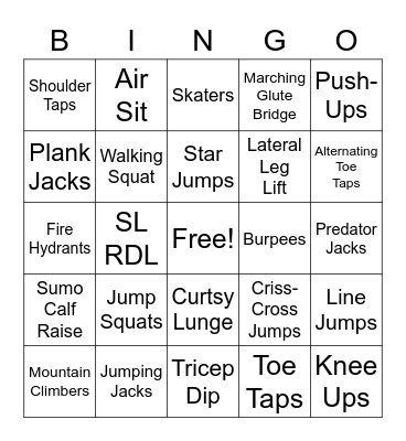 Fitness BINGO Card