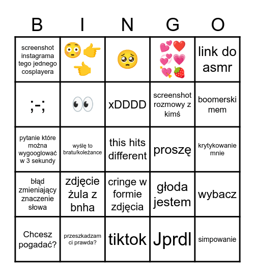 co powie wiktoria Bingo Card
