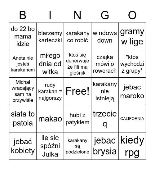 karakany Bingo Card