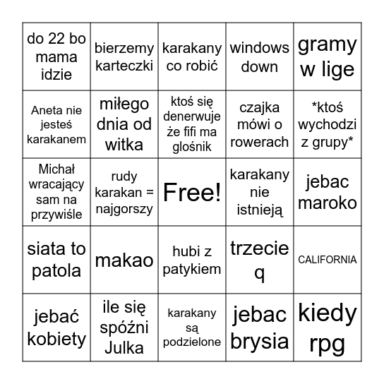 karakany Bingo Card