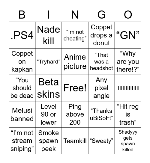 Streamer siege bingo! Bingo Card