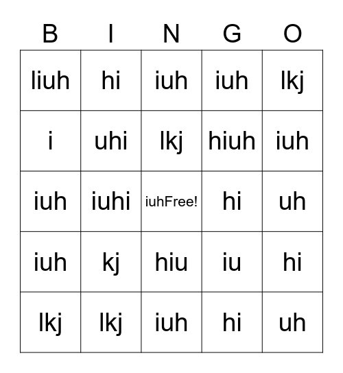 auniqueword5 Bingo Card