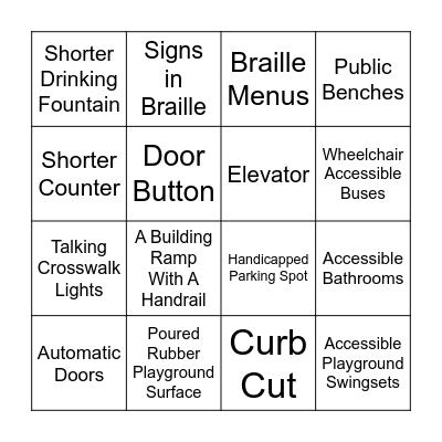 Accessiblity Bingo Card
