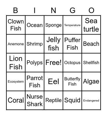 Coral Reefs Bingo Card