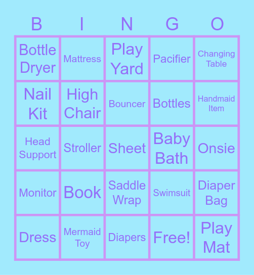 Liliana's Baby Shower Bingo Card