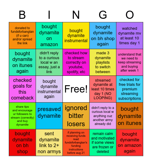 Dynamite Blackout Bingo Card