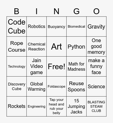 Blasting STEAM Club Bingo Card